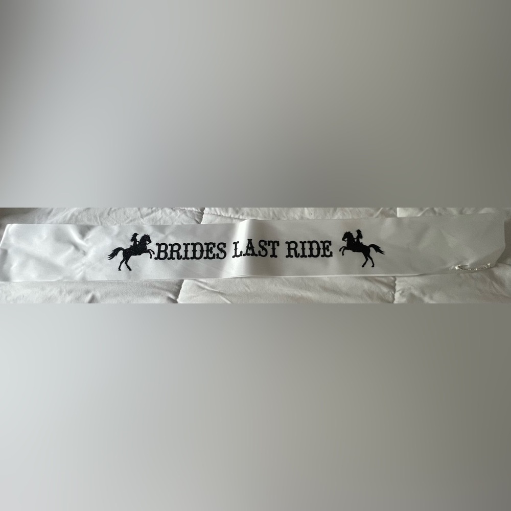 White Sash with Black Text and Horse Design brand new custom made